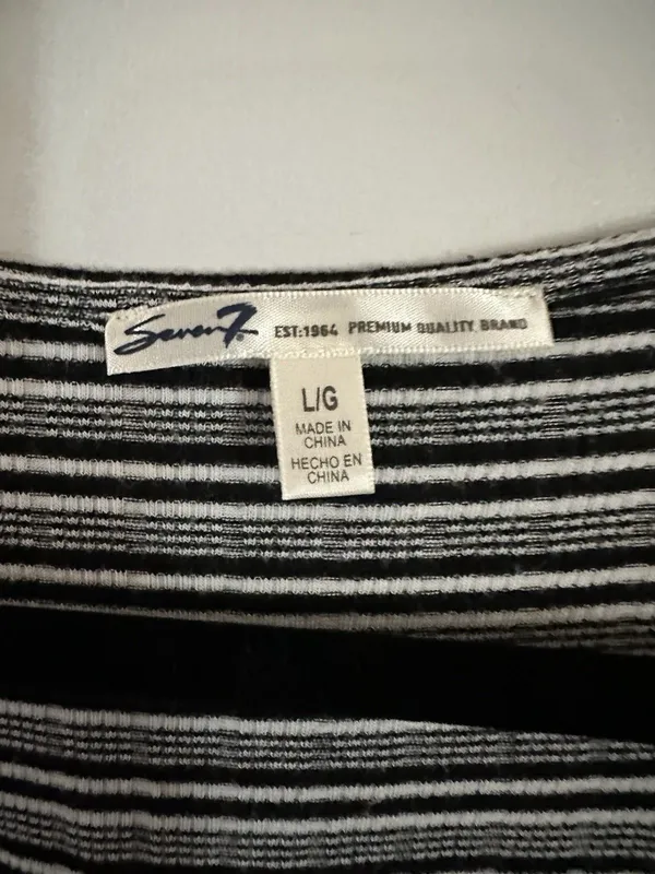 7 For All Seven Mankind Wrap Top Women L Black White Stripe Pima Cotton Tie - Image 6