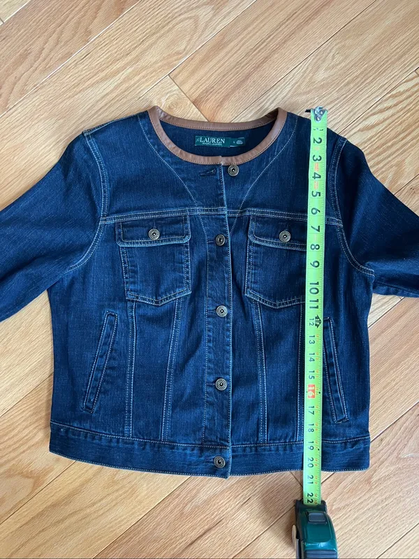 Lauren Ralph Lauren denim leather Collar-Trim Jacket - Image 8