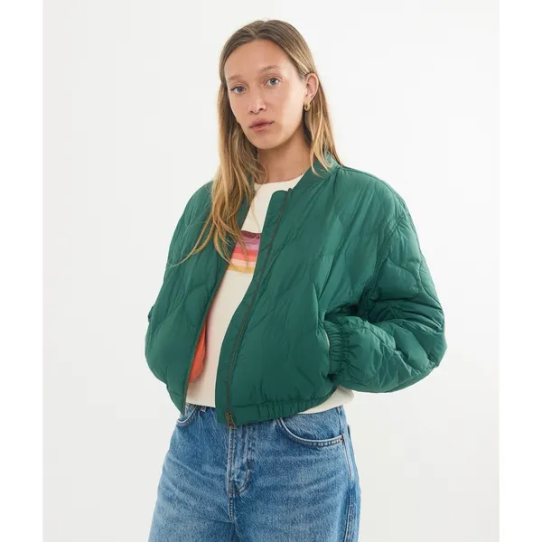 Marine Layer Avalon Lightweight Quilted Bomber Jacket Rainforest Green M NWT - Image 3