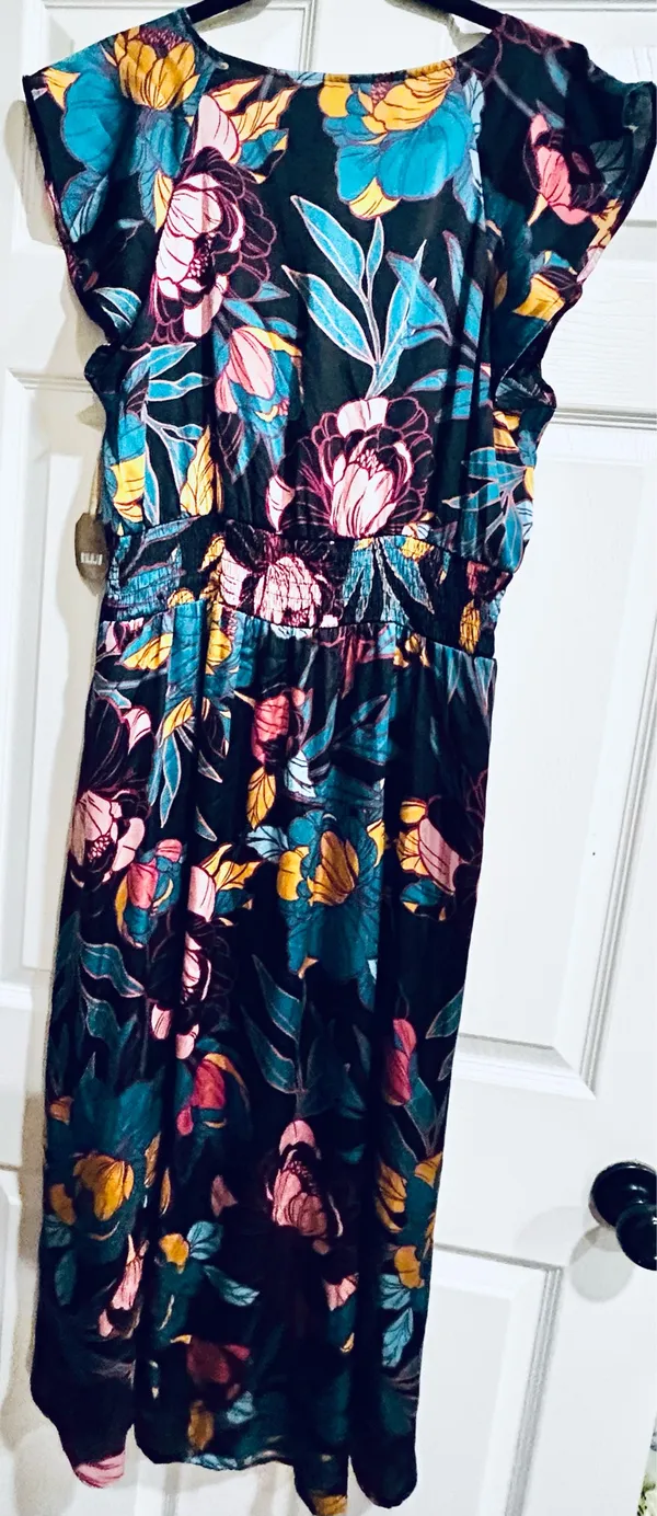 Ryegrass NWT super boho satin effect floral multicolor flowy maxi dress XL - Image 13