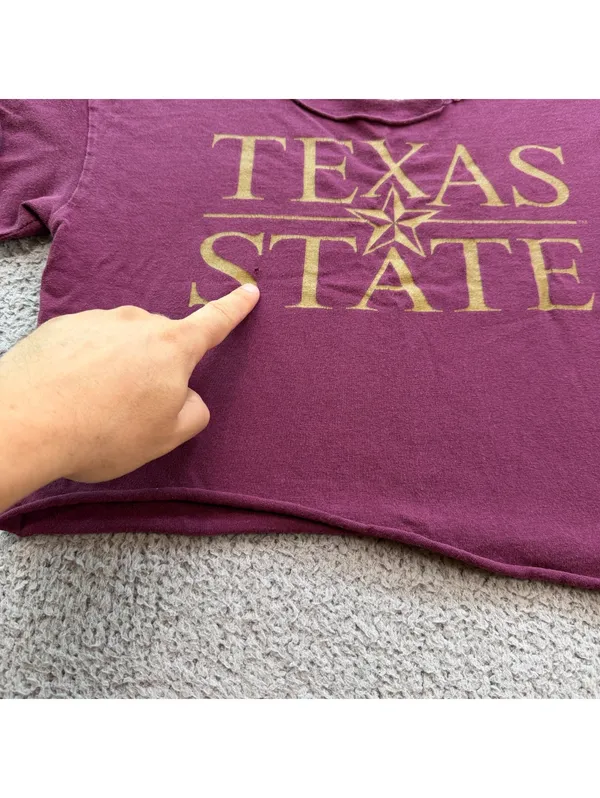 Texas State Bobcats Maroon Gold Raw Hem Cropped T-Shirt Small Sorority - Image 4
