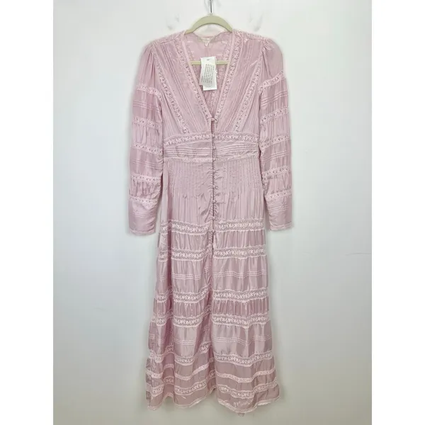 LoveShackFancy Ellitia Dress Victorian Lace Maxi Light Lilac Viscose US 0 NWT - Image 6
