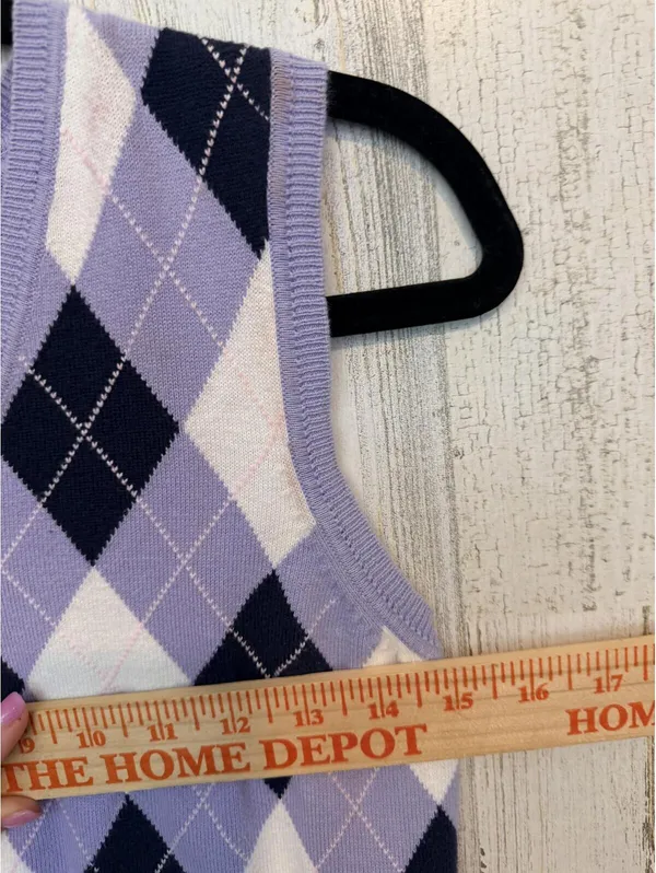 Brooks Brothers 346 Womens Small Purple Argyle V-Neck Vest - Image 4