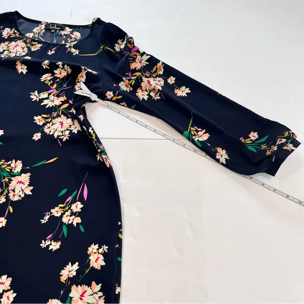Lulus Herbaceous Babe Navy Floral Print‎ Long Sleeve Shift Dress MEDIUM - Image 10