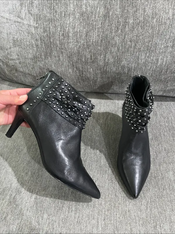 Ash Dangerous Studded Leather Ankle Booties Size 39 - Image 3