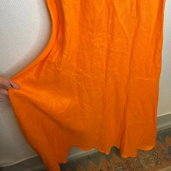 VTCH Vicky Tcherassi Orange Linen Ruffle V-Neck Midi Dress Made in Colombia S - Image 4