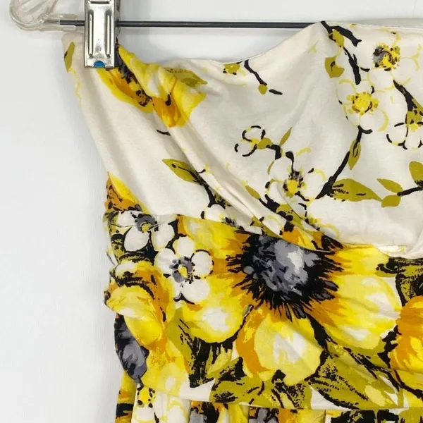 Forever 21 Flower Print Strapless Mini Dress Cream Yellow Sundress Womens L - Image 4