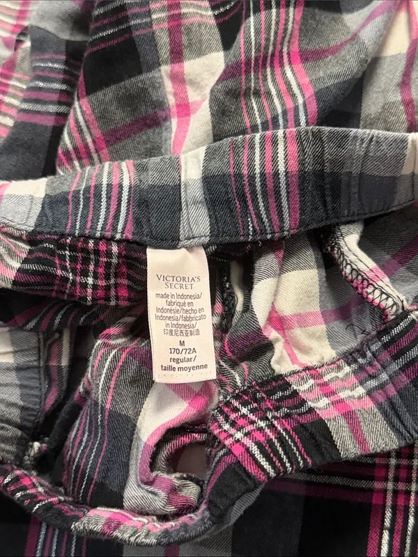 Victoria's Secret Black, White & Pink Plaid Pajama Set - Image 5