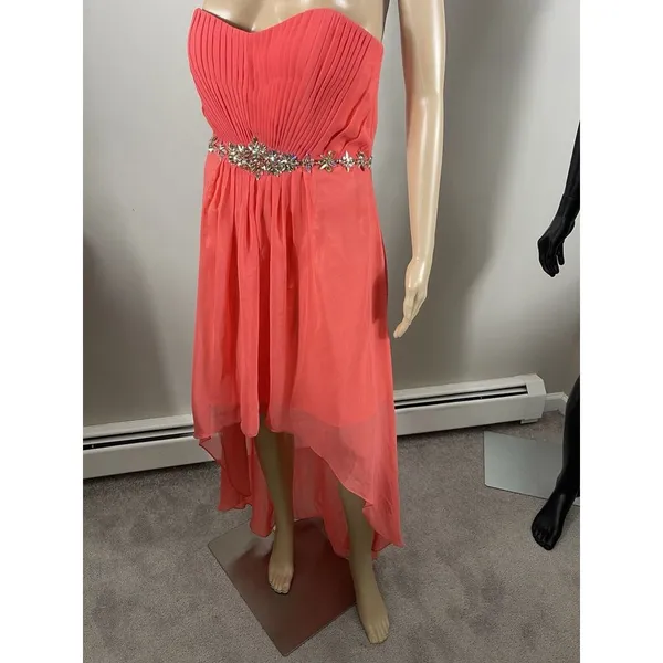 May Queen Couture 10 Pink Strappy Rhinestone‎ Accent Maxi Chiffon Formal Dress - Image 2