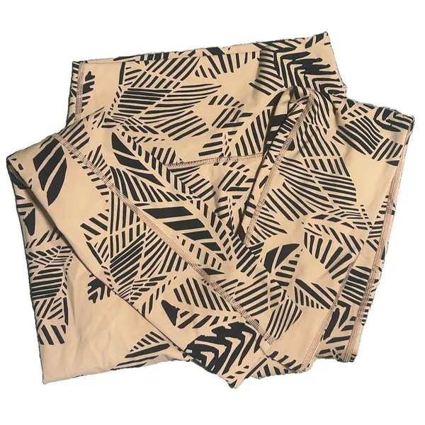 Aerie Beige Black Leaf Print High Rise Leggings Ankle Women's Sz Small Athletic - Image 7