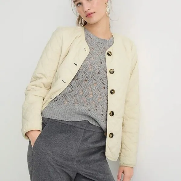 J.Crew Signature Puffer Lady Jacket Dusty Ivory Quilted PrimaLoft Sz 6 🧡🎀 - Image 15