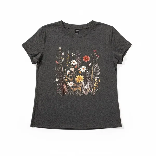🌾 SHEIN Floral Graphic T-Shirt in Charcoal | Women’s Sz Sm - Image 2