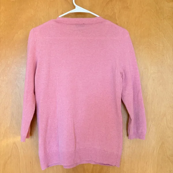 Talbots Cashmere Sweater Womens Medium Pink 3/4 Sleeve Crewneck‎ Pullover - Image 2