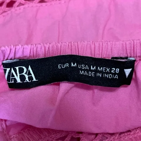 Zara Pink Plunge Neck Tie Front Ruffle Eyelet Cami Camisole Crop Tank Top Size M - Image 3