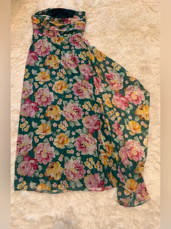 NEW Dress the Population Lulu Metallic Floral Strapless Pine multi Gown sz L - Image 8