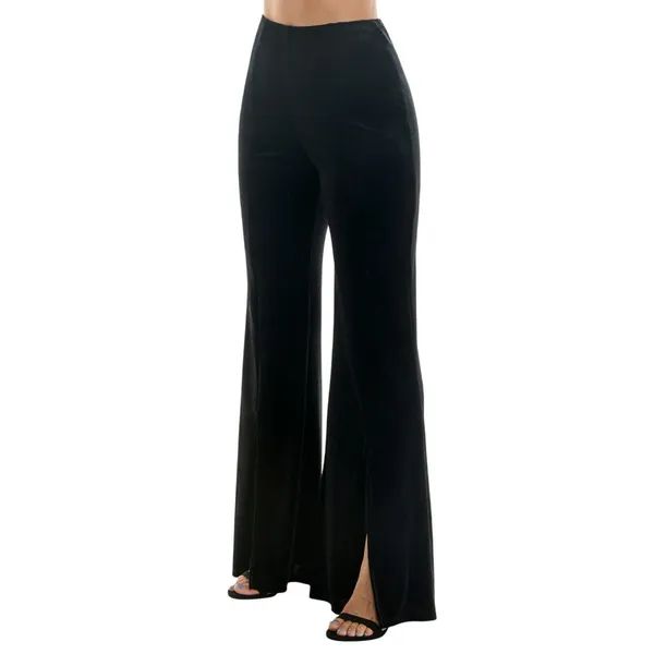 NWT Alex & Sophia Juniors High Rise Front Slit Wide Leg Velvet Pants Black S - Image 3