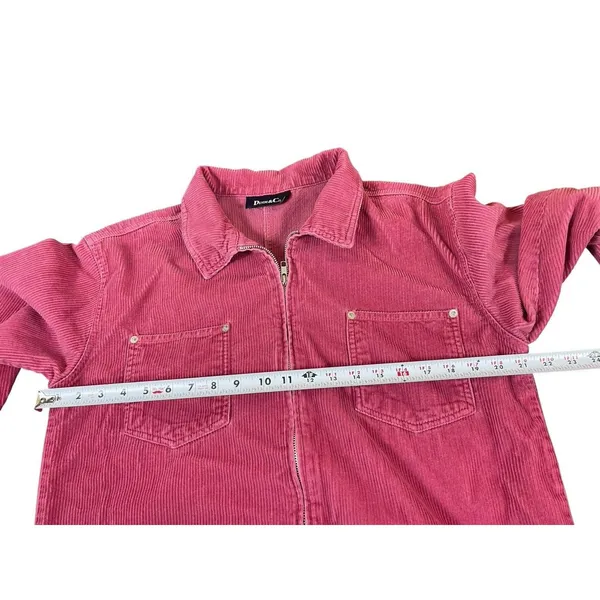VTG Denim & Co Pink Corduroy Jacket Shacket S Zip Front Utility Workwear - Image 6