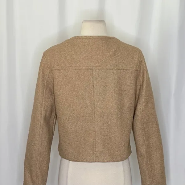 ZARA Cropped Jacket Light Brown Tan Gold Hammered Snaps Preppy Chic Small - Image 9