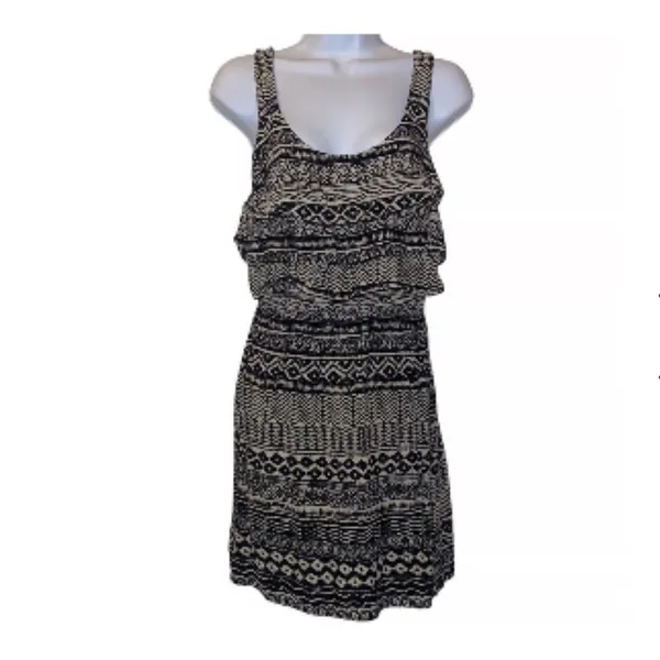 Xhilaration Black & Cream Aztec Geometric Print Sleeveless Boho Dress, Size XL - Image 4