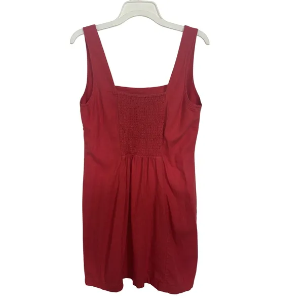 Old Navy Linen Blend Red Sleeveless Mini Dress Large Square Neck Smocked - Image 2