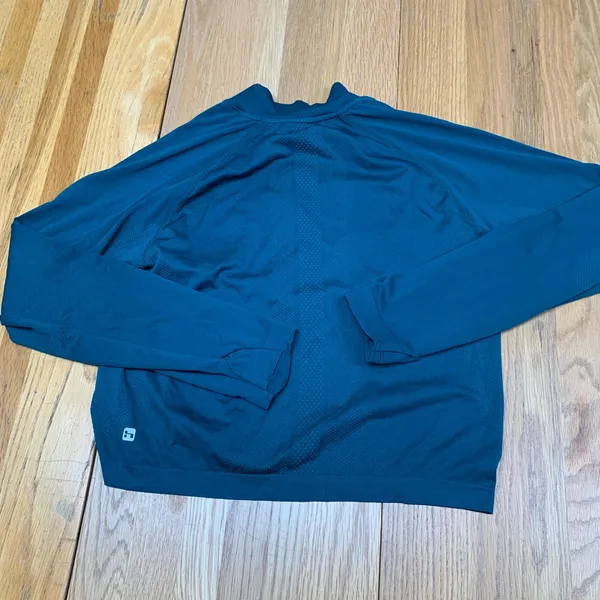 Hind‎ Running Womens Teal Quarter Zip Pullover Cropped Seamless Top Thumbholes - Image 5