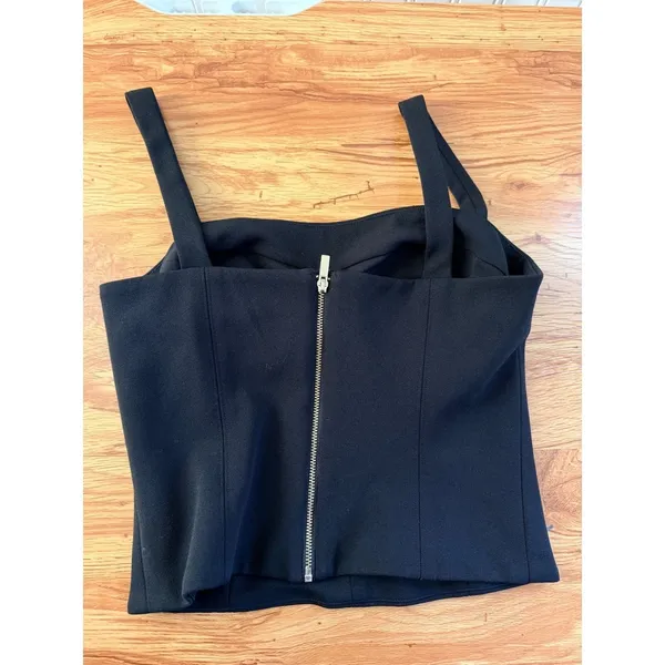 Great Jones‎ Black Bustier Crop Top Structured Corset Back Zip XS Going Out Top - Image 4