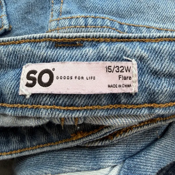 SO Goods for Life Women Patchwork Flare Jeans Blue Multi Colorblock Size 15 32W - Image 5
