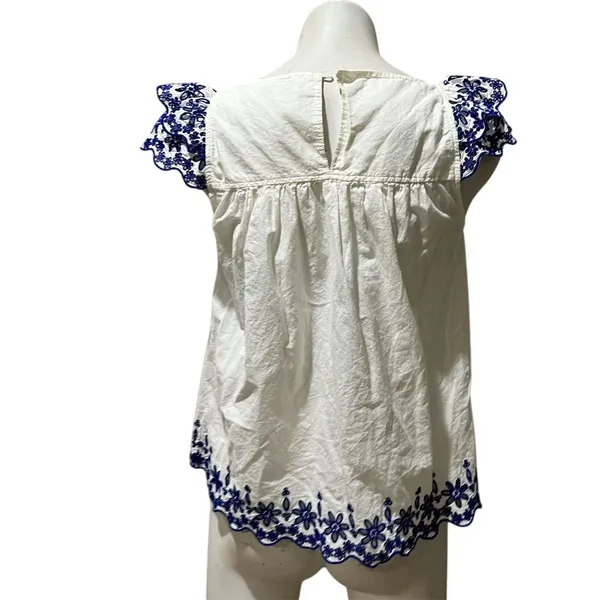 Madewell Women's Size 2 White Floral Embroidered Sleeveless Blouse - Image 6