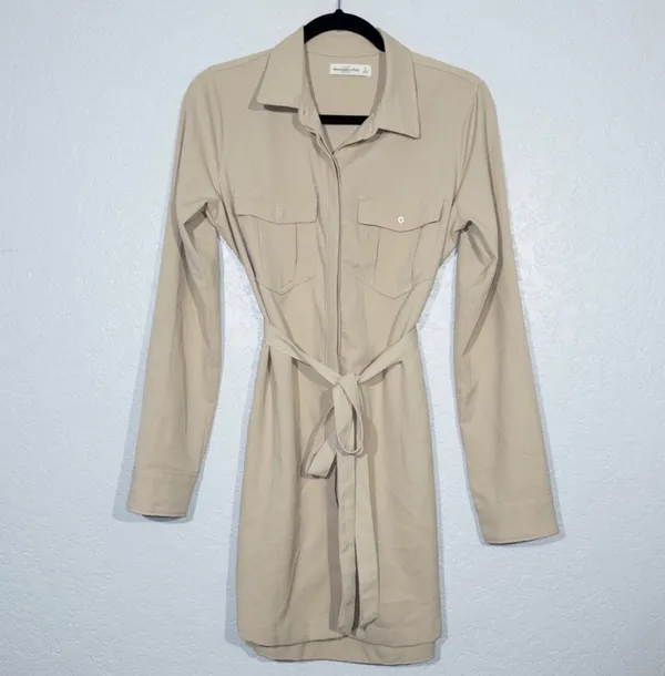 Abercrombie Tan Utility Button-Up Long Sleeve Dress - Image 2