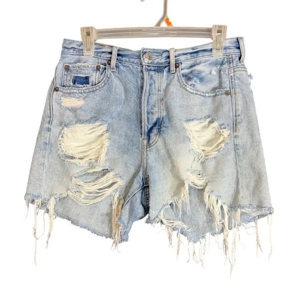 American Eagle Womens Size 6 90s Boyfriend Shorts Blue Denim Distressed Cut Off - Image 2