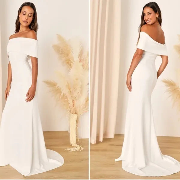 LULUS Bridal Wedding Chic Minimalist Mermaid Trumpet Off the Shoulder Gown - Image 4
