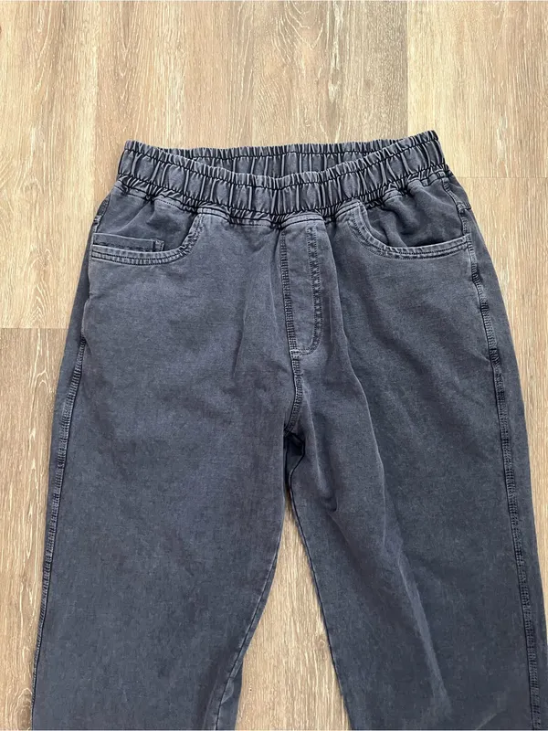 Zara Womens XL Jogger Charcoal Gray Washed Denim Pull On Straight Leg Jeans - Image 4