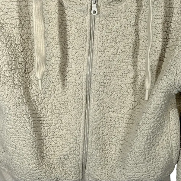 Aerie Offline Sherpa Teddy Jacket Oatmeal Cream Cropped Hoodie Small - Image 5