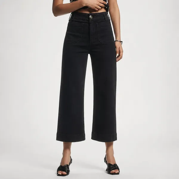 Anthropologie Maeve Jeans Women's 34 Colette Crop Wide Leg High Rise Pant Black - Image 3