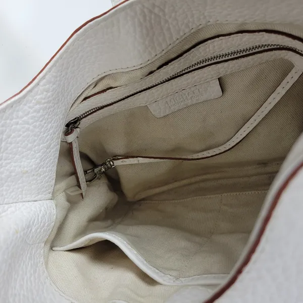 Michael Kors Womens Bag White Pebbled Leather Shoulder Hobo Fold Over Buckle - Image 8