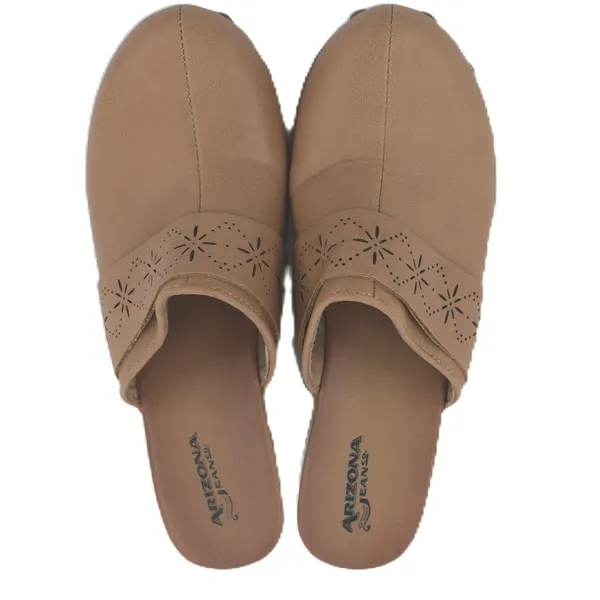 Arizona Jeans Co Tan Faux Leather Cutout Wedge Clogs Women's Size‎ 7.5 - Image 10