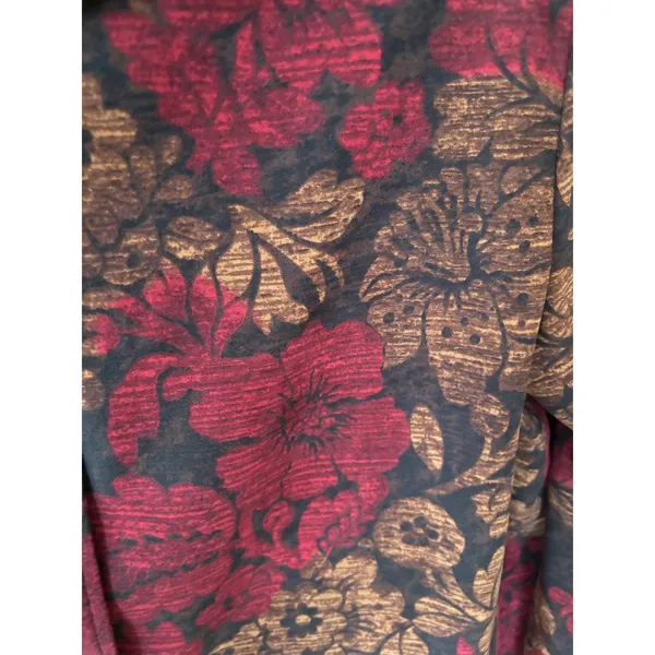 Briggs New York Floral Tapestry Print‎ Button Front Jacket Burgundy Brown Large - Image 2