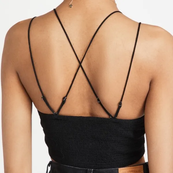 Free People Black Crochet Lace Strappy Crop Bralette Top Cami - Image 5