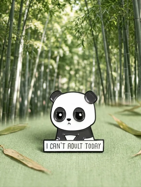 Panda I Can’t‎ Adult Today Brooch Pin Enamel Black/White - Image 3