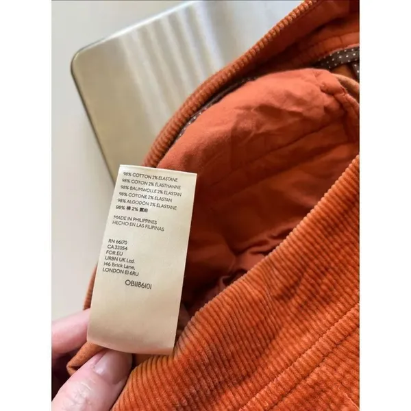 By Anthropologie Orange Corduroy Cropped Flare Pants Patch Pockets Size 6 - Image 3