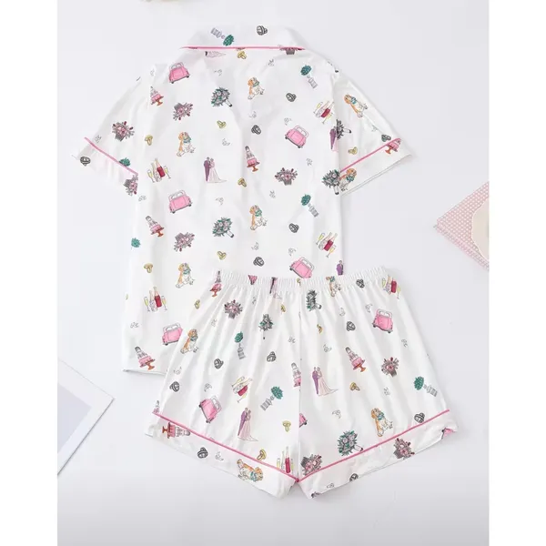 Women's 2-Piece Wedding Print Sleepwear Set Short Sleeve Shorts Extra Large - Image 3