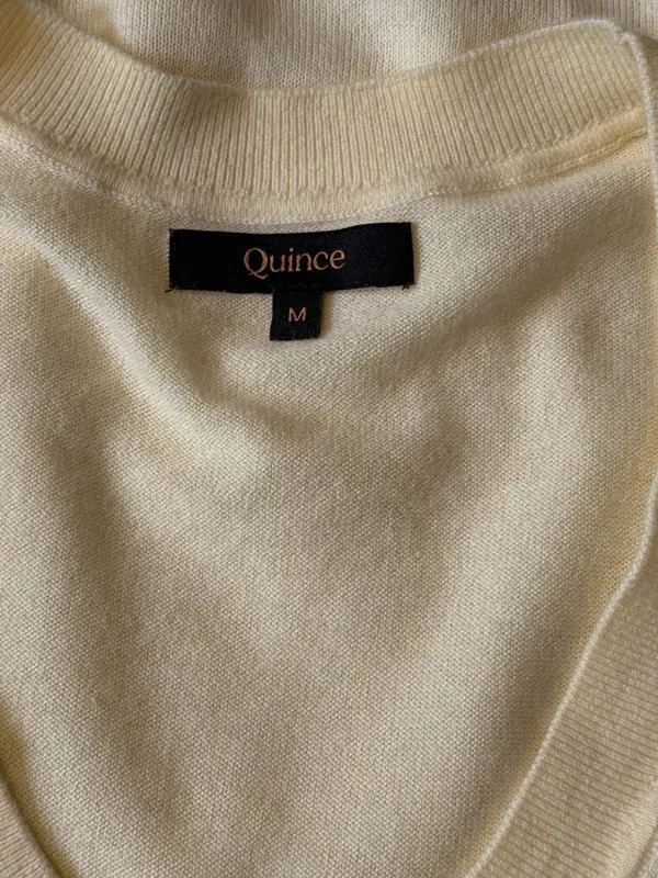 Quince Lightweight Cotton Cashmere V-Neck Sweater Butter Yellow Medium Luxurious - Image 3