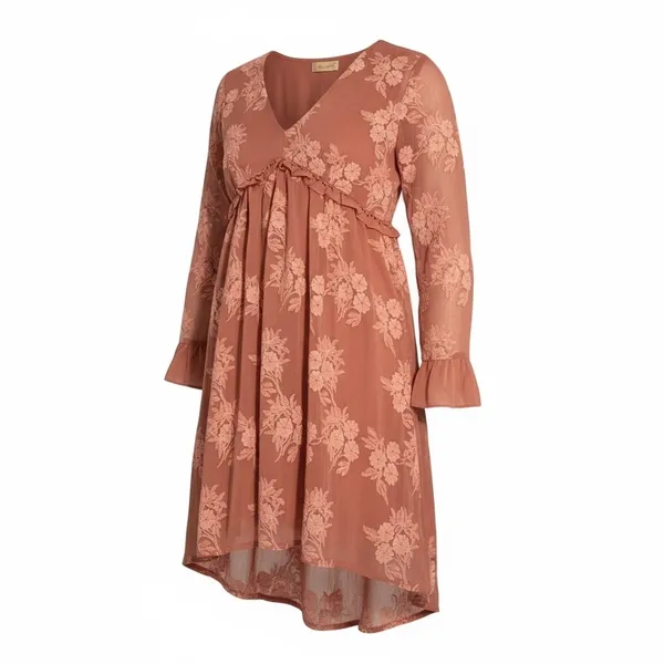 Altard State Dusty Rose Floral Embroidered Ruffle V Neck Mini Dress Long Sleeve - Image 2