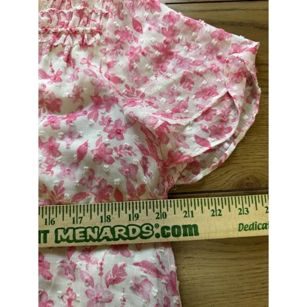 Skies Are Blue White and Pink Floral Print Smocked Flutter Sleeve Blouse Medium‎ - Image 5