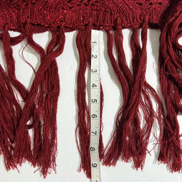 Burgundy Open-Knit Sleeveless Sweater with Sequins‎ & Fringe - One Size - Image 8