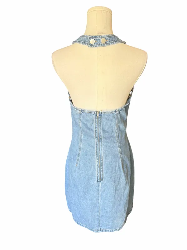 Lulus - NWT Summertime Inspiration Denim Halter Mini Dress Medium Wash Sz S - Image 5