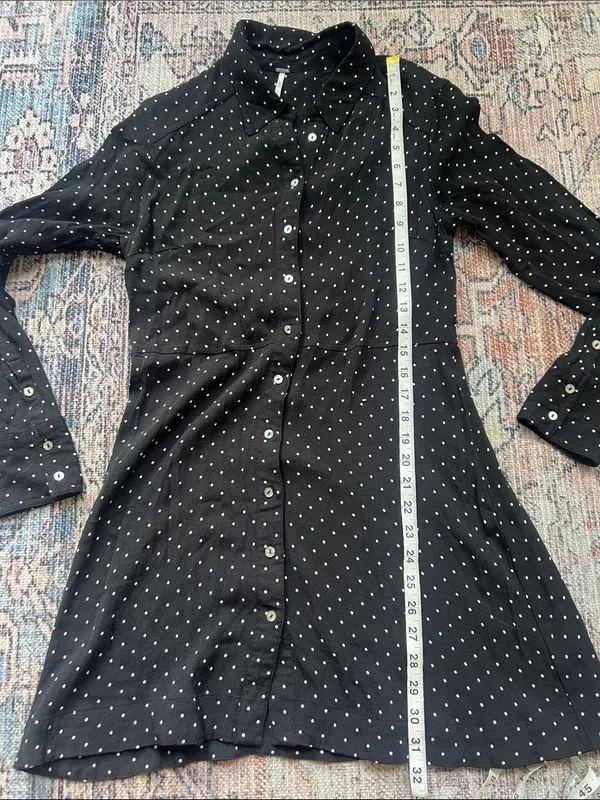 Free People This Town Printed Button Down Dress Black and White Polka Dot Medium - Image 9