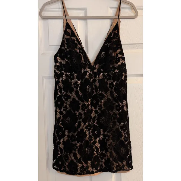 Free People Sz‎ 2 Dangerous Love Mini Dress Black Lace WhimsiGoth Dark Fairycore - Image 3