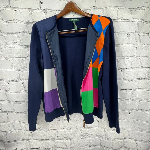Lauren Ralph Lauren Women's XL Cardigan Sweater Colorblock Harlequin Mixed Media - Image 9