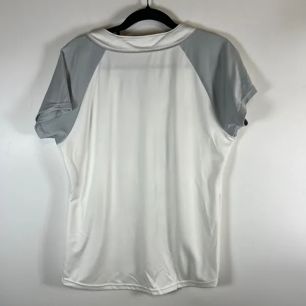 Majestic MLB Detroit Tigers Baseball Jersey Womens Large White Grey Glitter Logo - Image 8